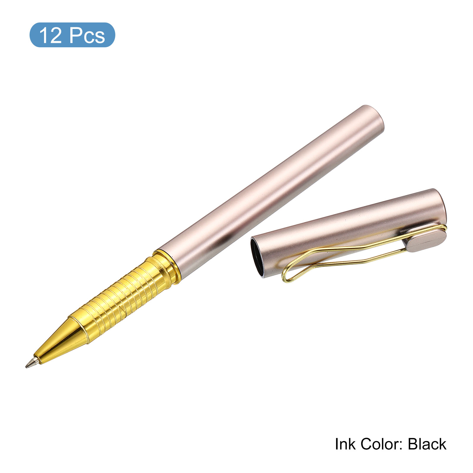Uxcell 5.7 0.5 mm Black Ink Gel Pens Roller Ball Pens Fine Point Smooth  Writing Pens with Gold Cap Rose Gold 12 Pack